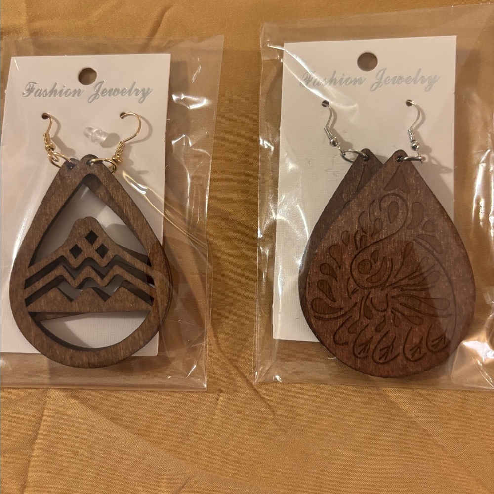 Brown wood earrings new in box